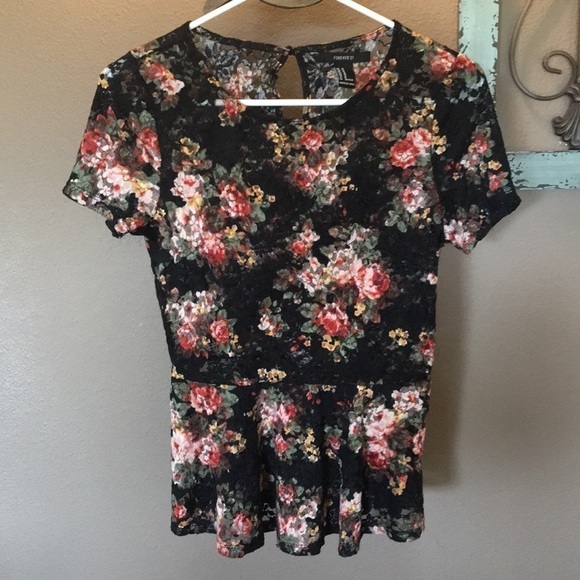 Black lace top by Forever 21 & Gray & pink stripes - Picture 2 of 8